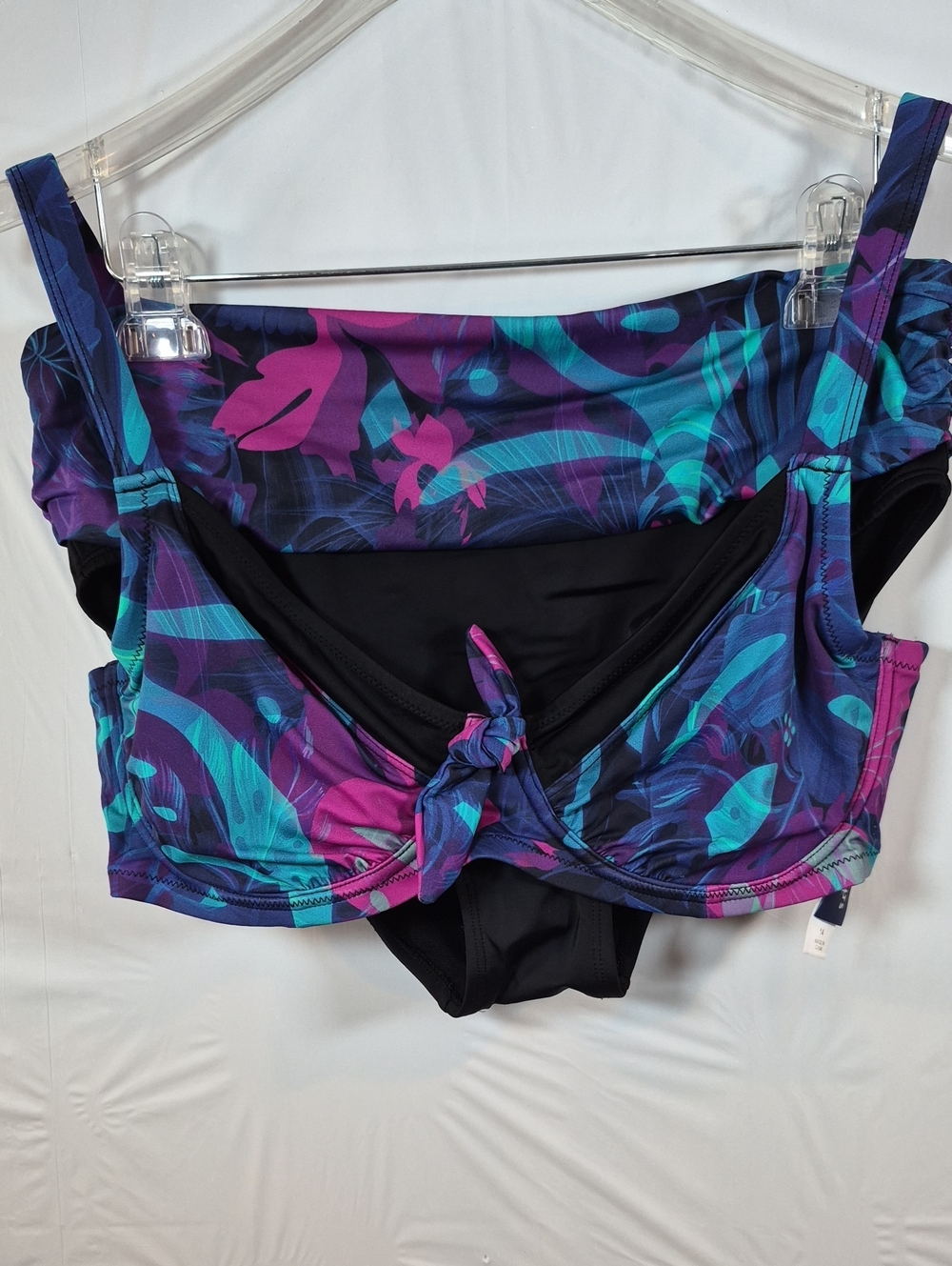 Swimsuits For All Purple Teal Floral Underwire Tie-Front Swim Top